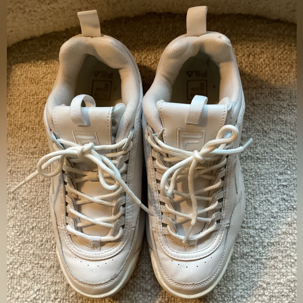 Womens FILA Disruptor White Lace-Up Sneakers